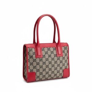 Vintage Gucci Mini GG Canvas Bag Red Leather Trim | Rare Structured Top Handle